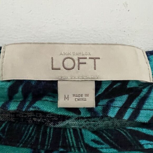 Ann Taylor Loft Linen Tropical Dress Womens Sz14 Blue Short Sleeve Tie Waist - Picture 7 of 10